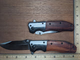 These fantastic knives have a red-colored wood handle with silver metal and silver blade. These knives are spring-assisted. Each knife comes in a box marked with the browning logo. The knife is 4.5" closed and 8" overall with a 3.5" blade. Custom engrave for amazing markups for your laser engraving business!