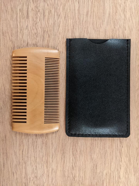 The beard combs have an engravable surface on both sides. Pearwood and Sandalwood are available. These are available with or without a black sleeve.