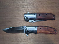 These fantastic knives have a red-colored wood handle with silver metal and silver blade. These knives are spring-assisted. Each knife comes in a box marked with the browning logo. The knife is 4.5" closed and 8" overall with a 3.5" blade. Custom engrave for amazing markups for your laser engraving business! 